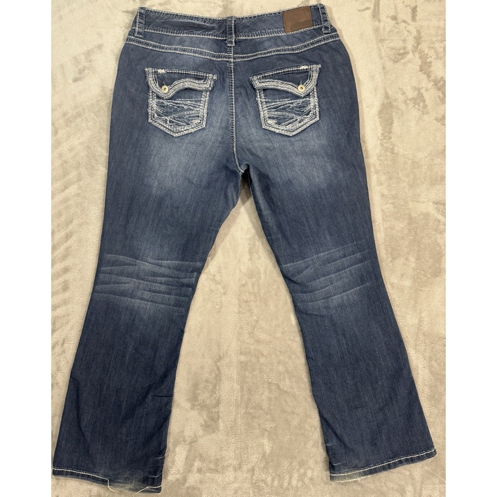 Maurices Jeans Womens 16 Blue Relaxed Bootcut Stretch Thick Stitch Flap Pockets